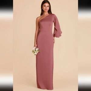 Birdy Grey One-Shoulder Pink Satin Evening Dress Size XL